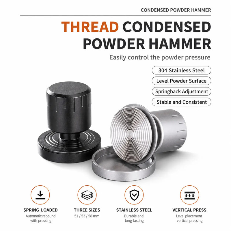 Spring Loaded Espresso Tamper 51/53/58mm Stainless Steel: yozcoffee spring loaded espresso tamper threaded base stor 04