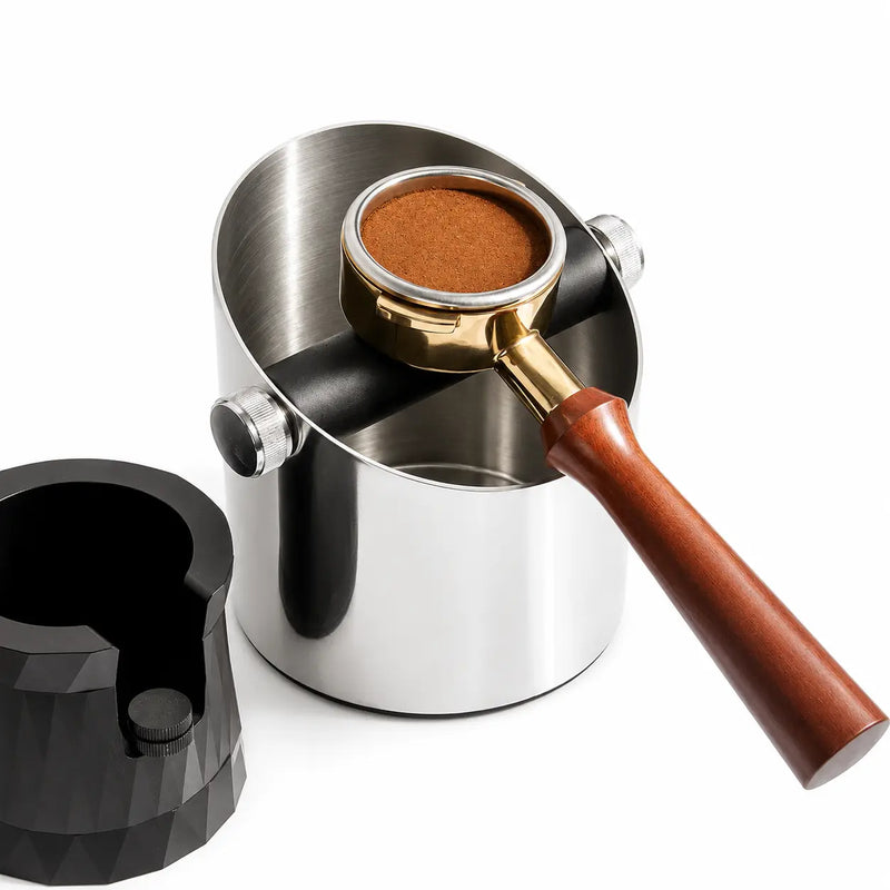 Espresso Knock Box Stainless Steel Silicone Bar Silver/Black: silver portafilter