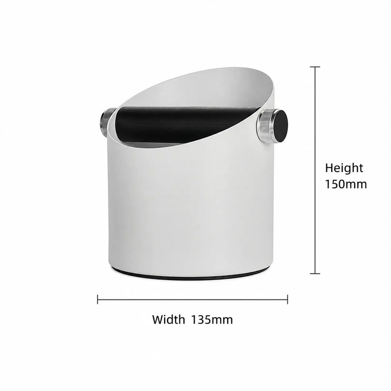 Espresso Knock Box Stainless Steel Silicone Bar Silver/Black: dimensions side 135x150mm