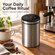 Electric Vacuum Coffee Canister – 1.6L Stainless Steel, Digital Touch Lid - miniatura 2