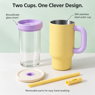 Insulated Straw Tumbler – 900ml, Removable Glass Insert - miniatura 8