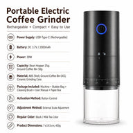 Ceramic Burr Coffee Grinder – 38 Settings, Cordless USB-C – portable specifications black