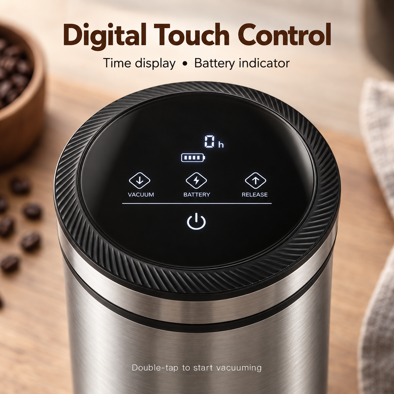 Electric Vacuum Coffee Canister – 1.6L Stainless Steel, Digital Touch Lid - imagen del producto