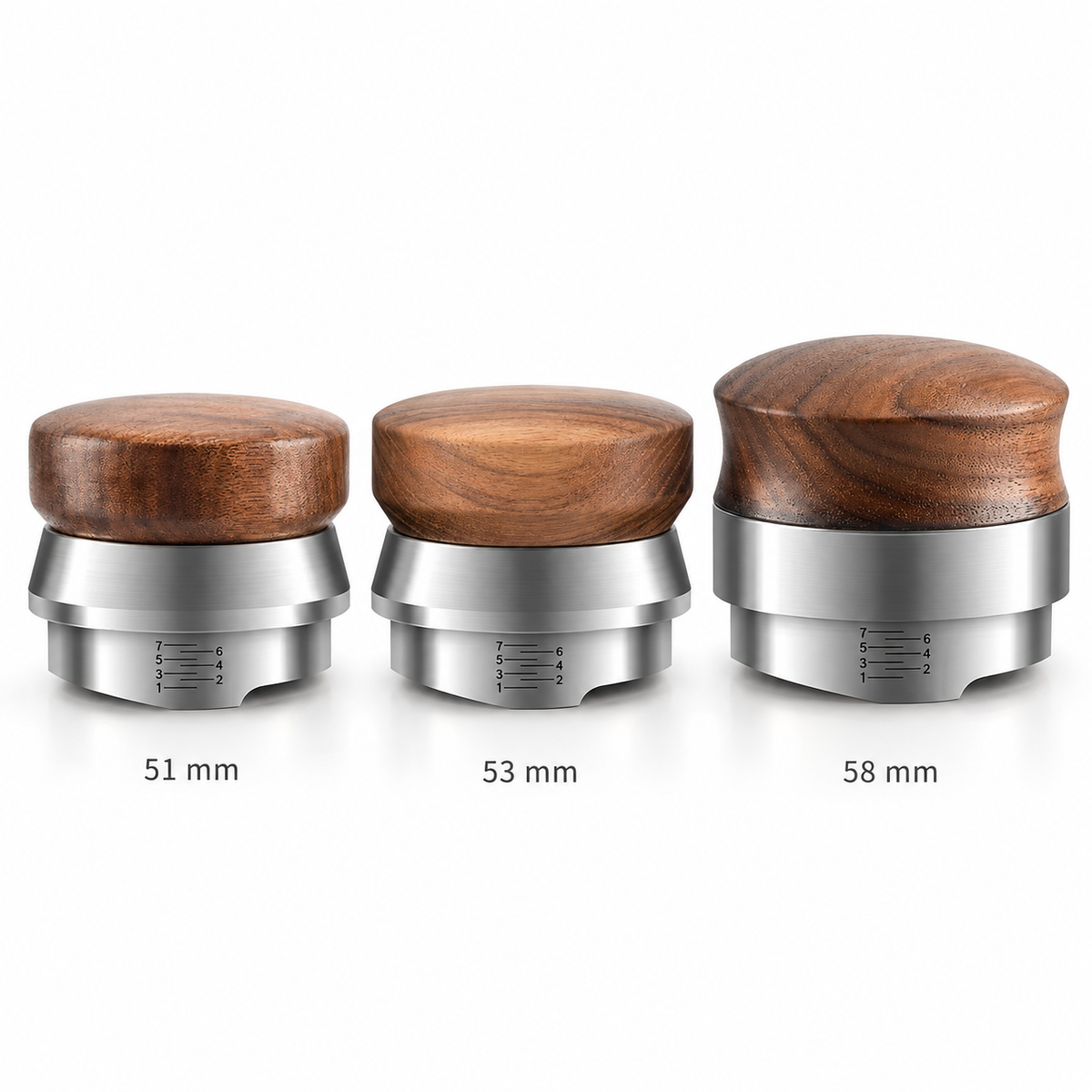 Walnut Espresso Distributor – Adjustable Depth, 51/53/58mm - immagine del prodotto