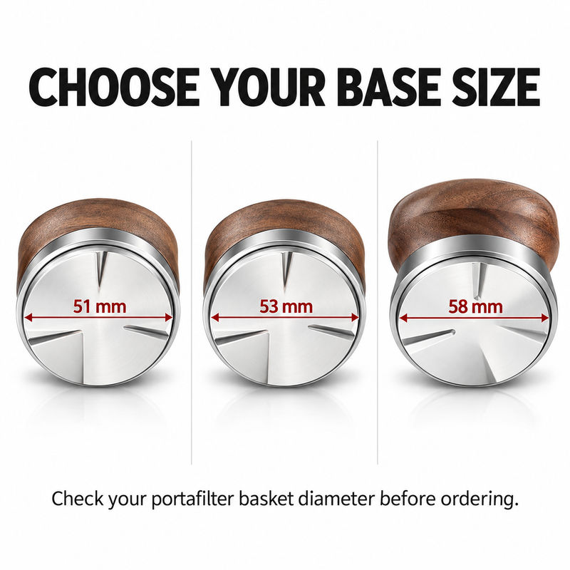 Walnut Espresso Distributor – Adjustable Depth, 51/53/58mm - immagine del prodotto