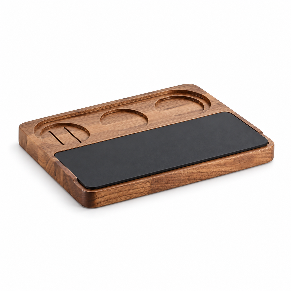 Yozcoffee walnut espresso tamping station board on white square background