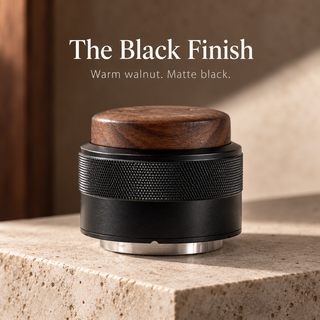 Black finish espresso distributor and tamper with walnut cap