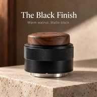 Black finish espresso distributor and tamper with walnut cap