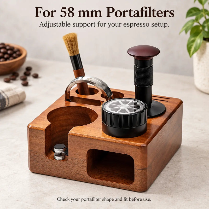 Yozcoffee Tamperstation-Set aus Walnussholz – 5-teilig, 58 mm - Produktbild