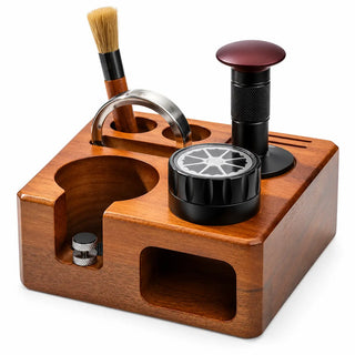 Yozcoffee Tamperstation-Set aus Walnussholz – 5-teilig, 58 mm — Produktbild