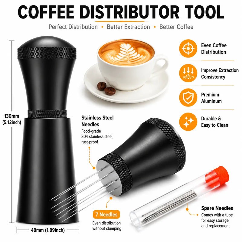 WDT Espresso Distribution Tool 7-Needle Aluminum Alloy: yozcoffee wdt espresso distribution tool 7 needle silver b 04