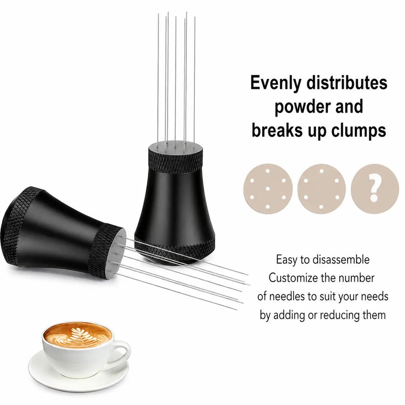 WDT Espresso Distribution Tool 7-Needle Aluminum Alloy: yozcoffee wdt espresso distribution tool 7 needle silver b 06 even