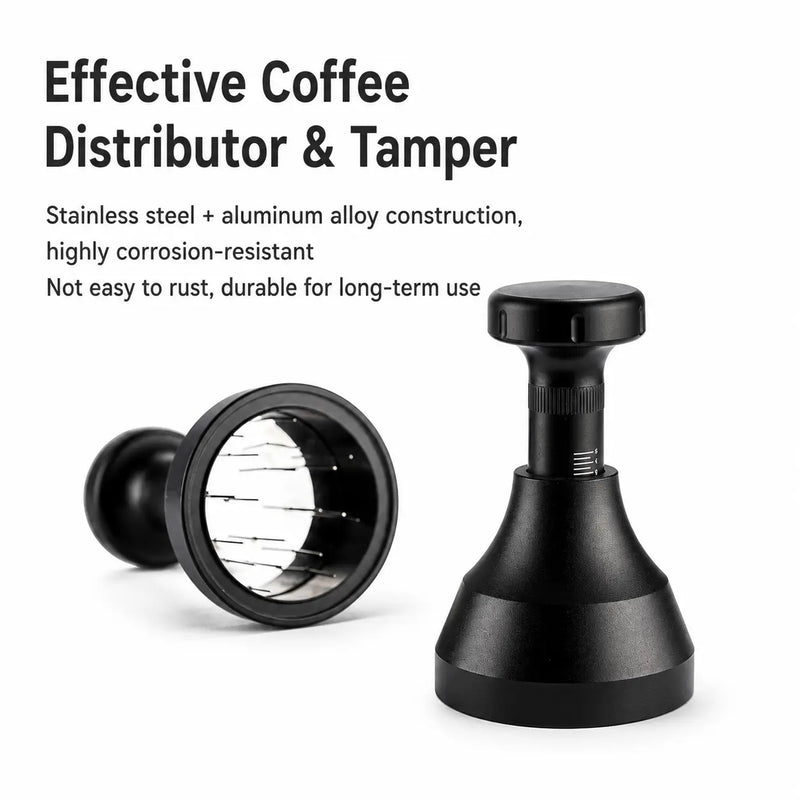 WDT Espresso Distributor 51/53/58mm Stainless Steel Needle: adjustable black front