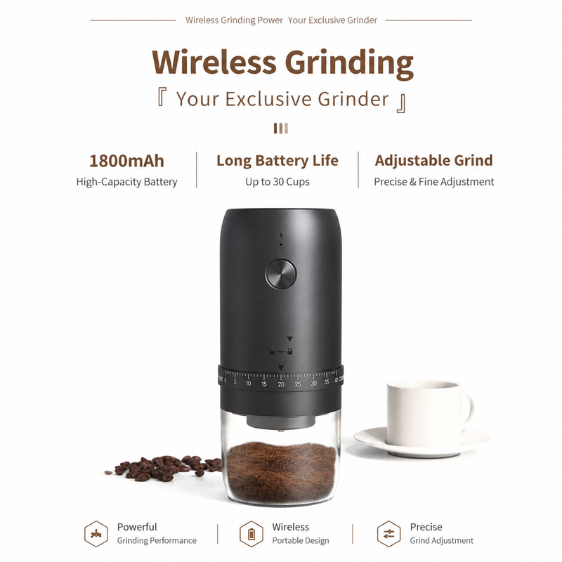Yozcoffee wireless grinding electric coffee grinder with ceramic burr and portable design