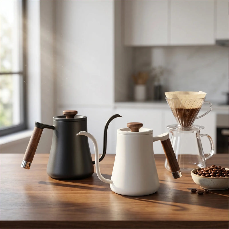Gooseneck Pour Over Kettle 350/600ml Stainless Steel Wood: home brewing in a lifestyle coffee setup setup