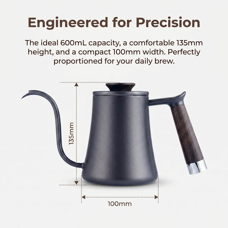 Gooseneck Pour Over Kettle 350/600ml Stainless Steel Wood: 600ml size spec