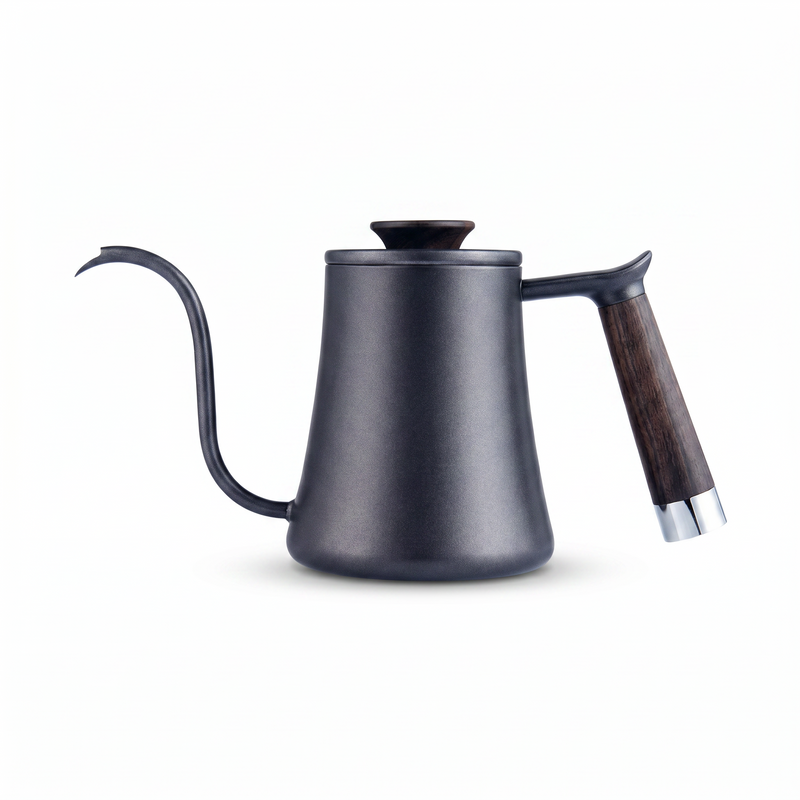 Alternate view of Yozcoffee wooden handle gooseneck pour over kettle in black finish