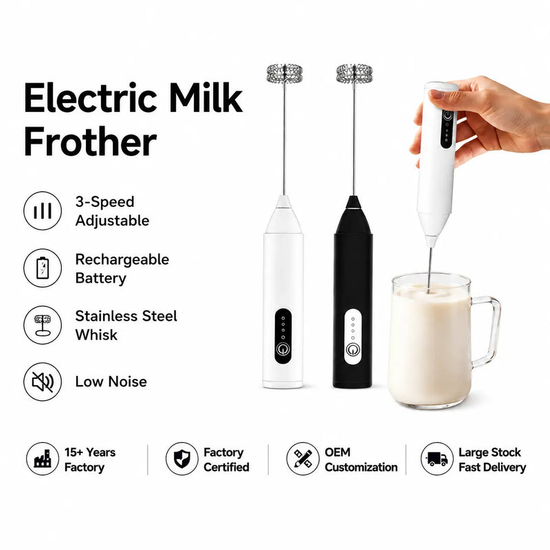 Rechargeable Electric Milk Frother, 3-Speed Whisk: features