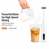 Rechargeable Electric Milk Frother, 3-Speed Whisk: rechargeable speed whisk latte iced